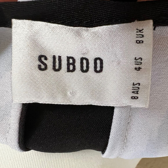 SUBOO TANZANIA Crop Top Short Slv Black White US Sz 4 AU 8 Hi Lo Blouse - Picture 3 of 4